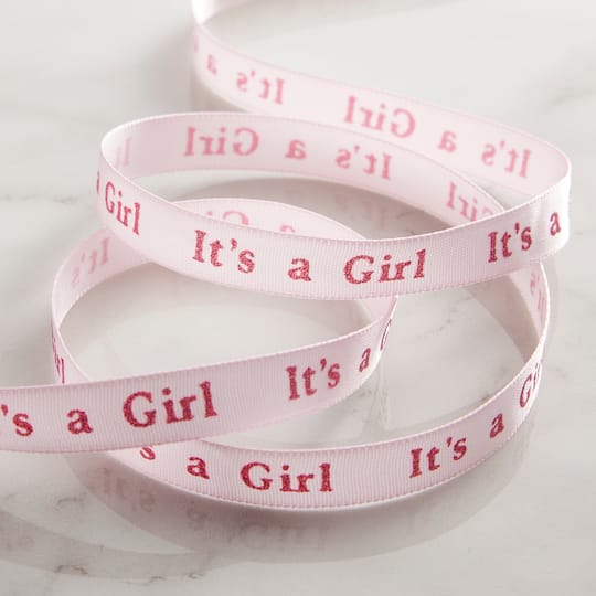 3/8" x 7yd. Satin It's a Girl Ribbon by Celebrate It®